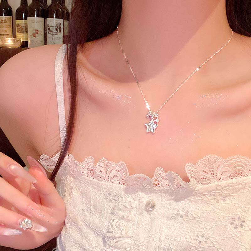 Fashion Silver Color Star Pendant Necklace for Women Personality Charm Circle Zircon Necklace Birthday Party Jewelry Gifts
