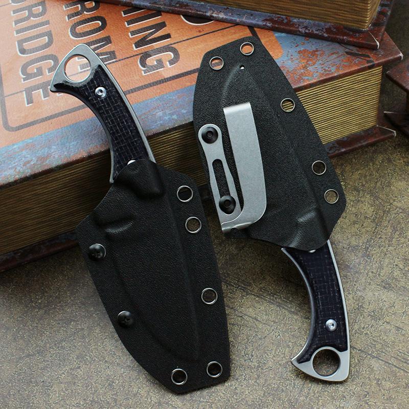 Outdoor Survival Knife Sharp D2 Steel Linen Handle Portable Stonewashed with K Sheath Pocket Knife combat tactical knife
