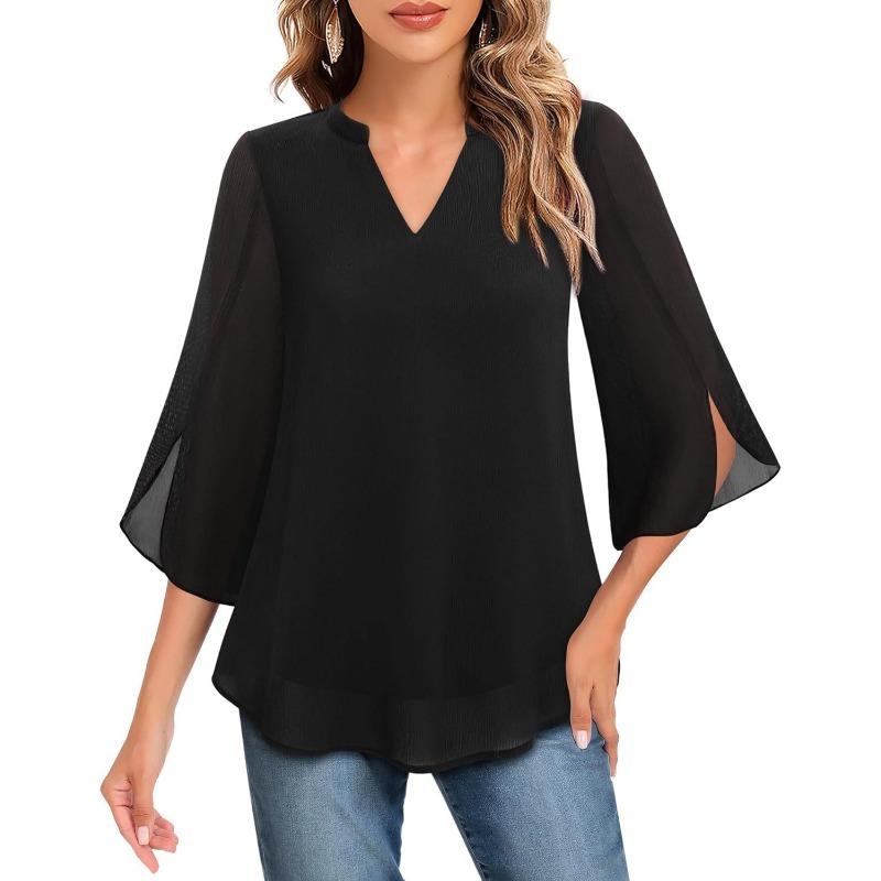 Summer New Women's Petal Sleeve Top Casual Loose V-neck Chiffon Shirt