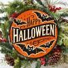 Halloween Orange Bat Spider Web Metal Tin Sign Wall Decor Plaque