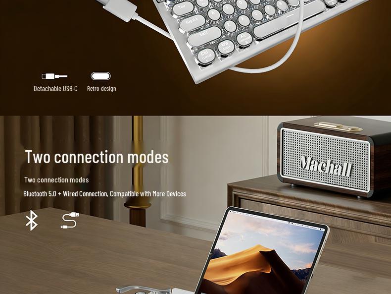 Punk Blue Switch Typewriter-Style Mechanical Keyboard & Gaming Mouse Set with Dual-Mode Bluetooth