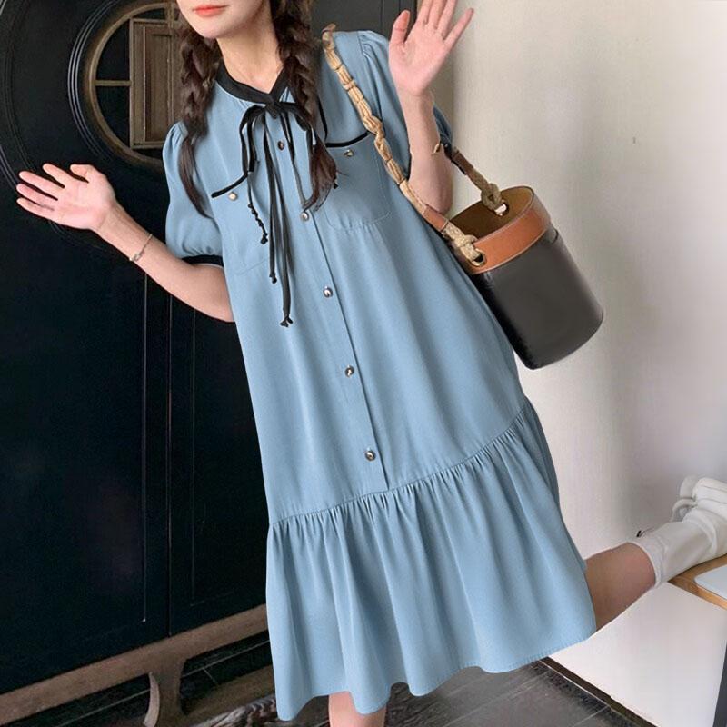 

ZANZEA Женское повседневное летнее платье свободного кроя с круглым вырезом и короткими рукавами 3XL синий