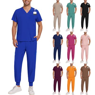 Herren Schnelltrocknendes Gewebe Farbe V-Ausschnitt Tasche Kurzarm Hose Set Arbeitskleidung