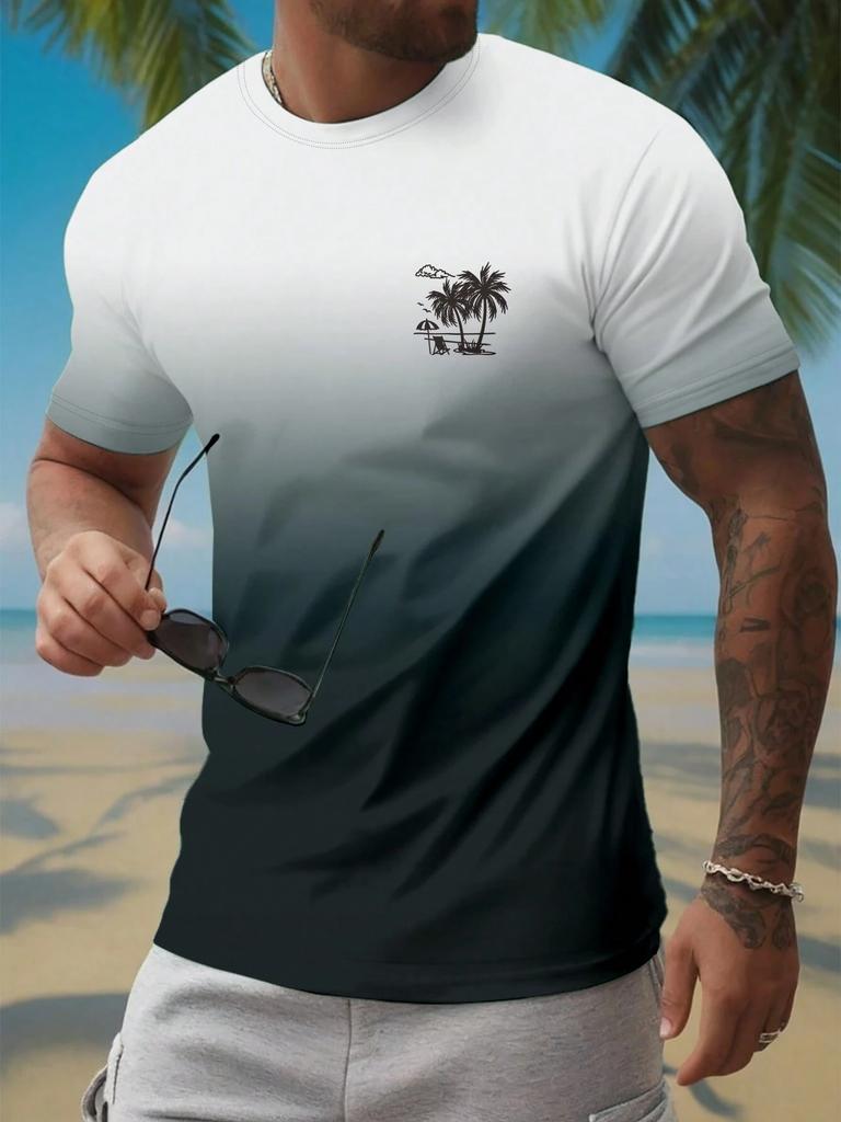 Men's T-shirt Gradient 3D Print Short-sleeve T-shirt Daily Wear Hawaiian Palm Tree Print Fashion Casual Polyester Men's Clothes