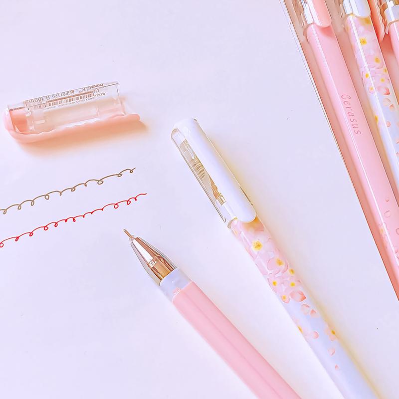 kawaii Pretty Aesthetic stationery School Supplies kit Ballpoint pen Cherry Blossom Gel Pens Black Ink pen Set School items
