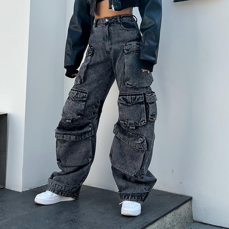 High-Waisted Street Style Multi-Pocket Denim Pants (2025)