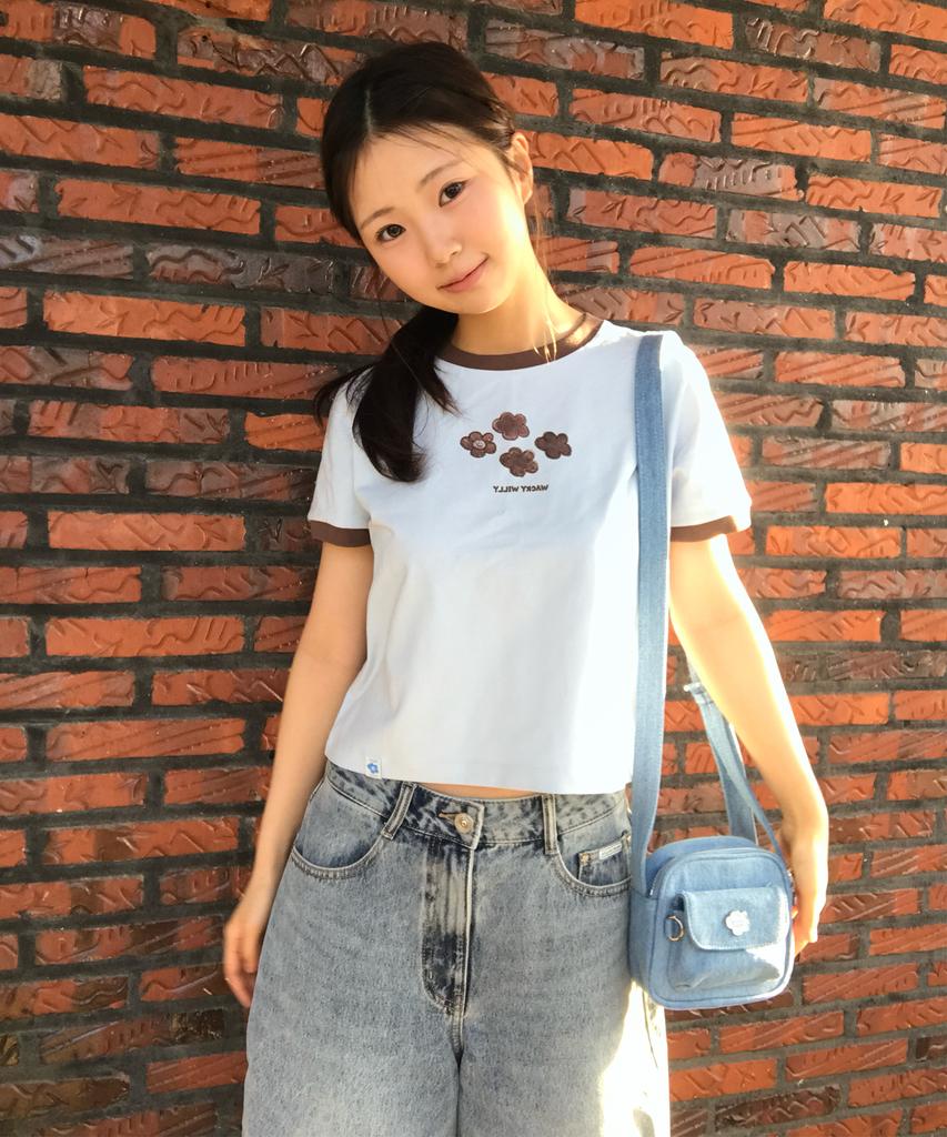 WACKY WILLY Women'S Ringer Graphic Crop Short Sleeve T-Shirt Sky Blue