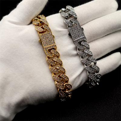 Fashionable Hip-hop Stainless Steel Bracelet, Cuban Diamond Bracelet, Men's Fashionable and Domineering Square Buckle Bracelet