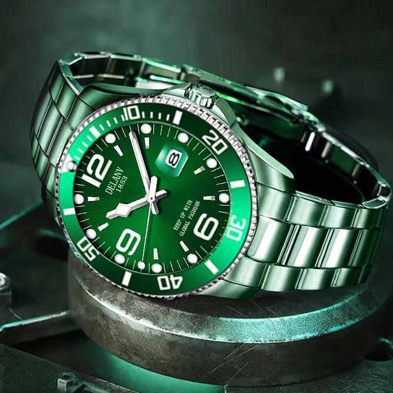 Men’s Fashionable Luminous Quartz Watch with Steel Band and Calendar