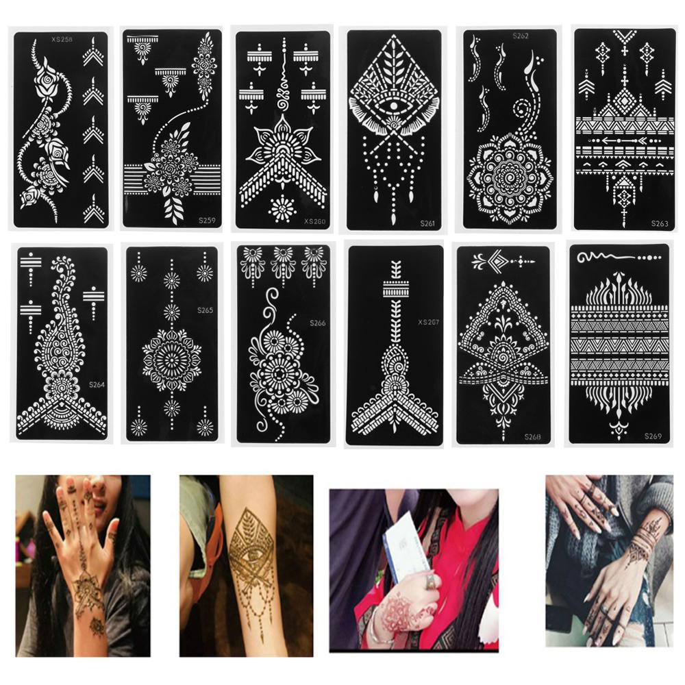 Nuovo Stencil Tatuaggio Henna Moda Tatuaggi Temporanei Mano Kit Pittura Body Art DIY Adesivo Modello Matrimonio Indiano Strumenti Kit Pittura