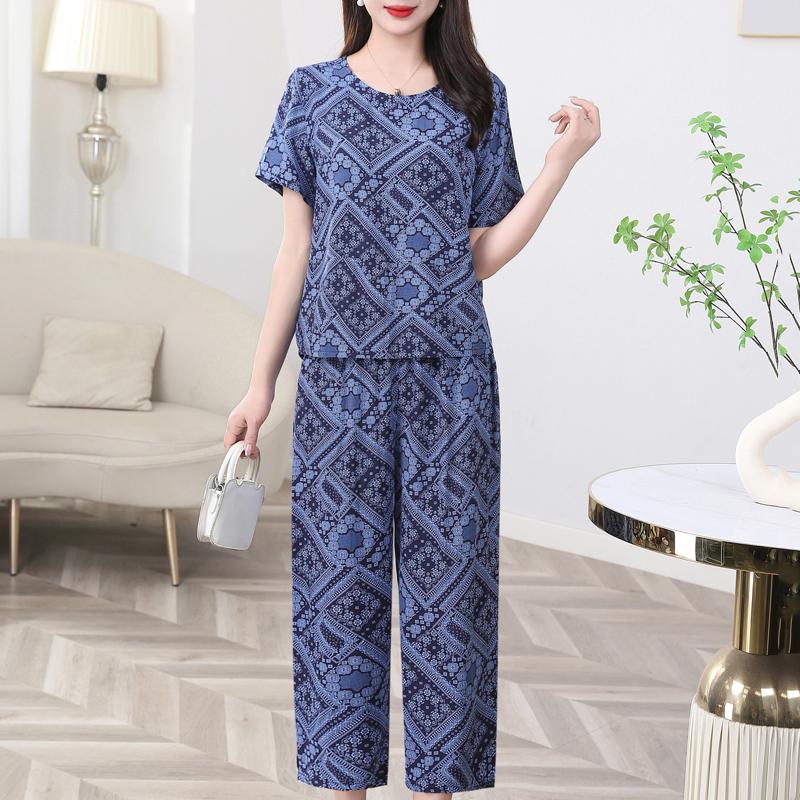 Dámská dvoudílná sada pro větší velikosti, letní vintage oblečení, volné ležérní kalhoty