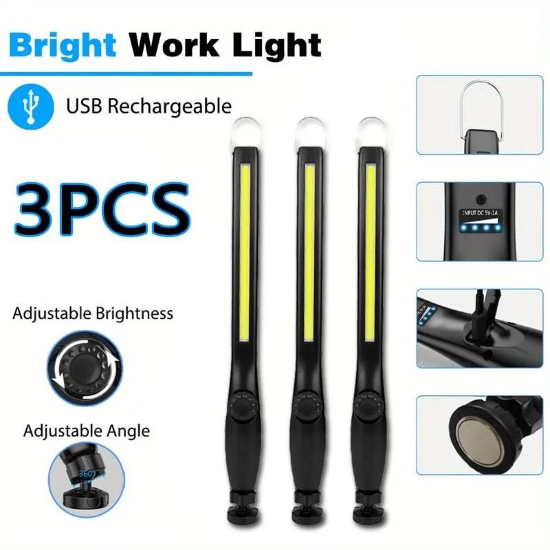 Rechargeable COB Work Light - 700LM Brightness Magnetic Base&Hook,Dimmable Emergency Light for Car Repair Inspection Camping