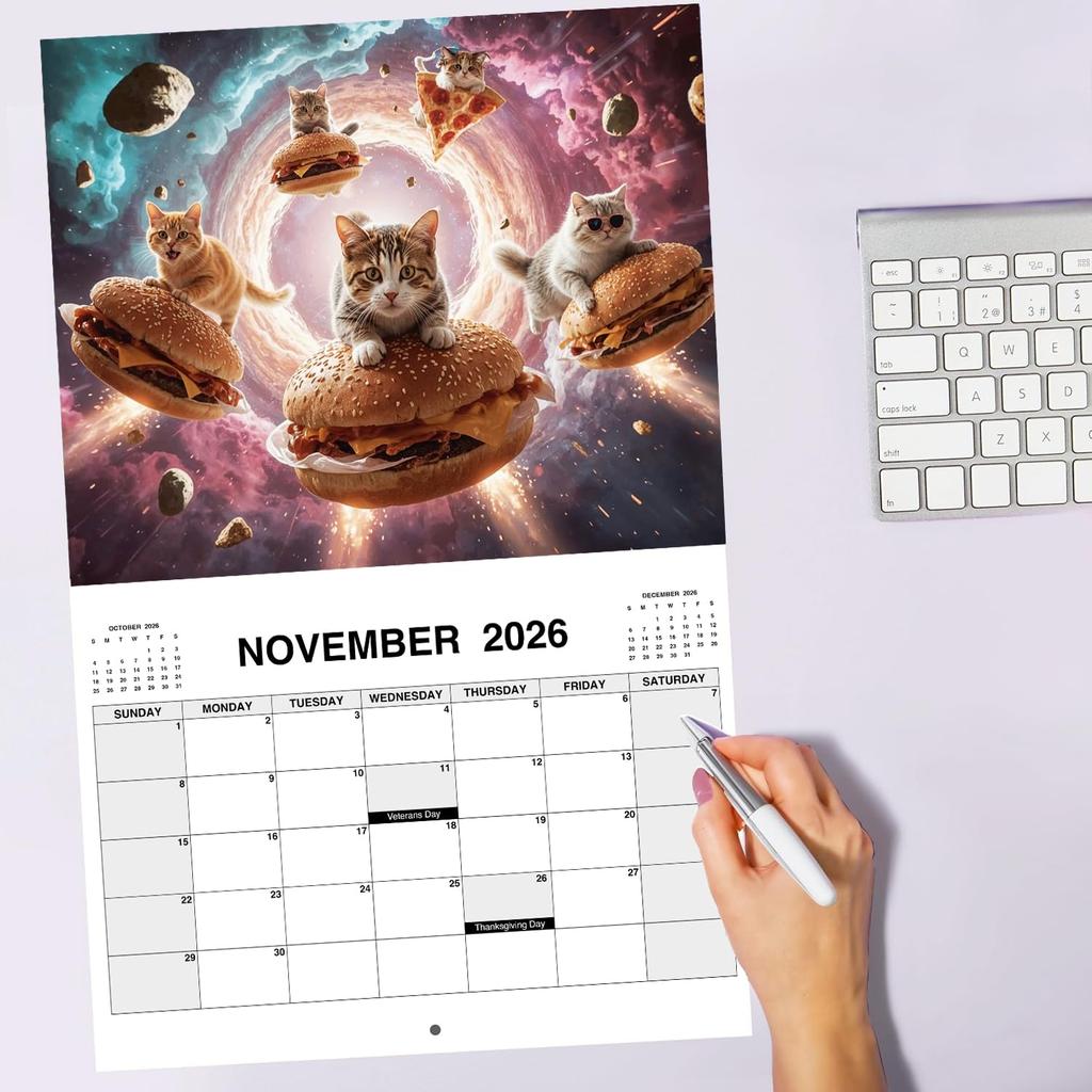 2026 Space Cats Wall Calendar - Funny Cat Themed Gifts For Cat Lovers Spiralbound Book for Home Office Living Room Wall Decor