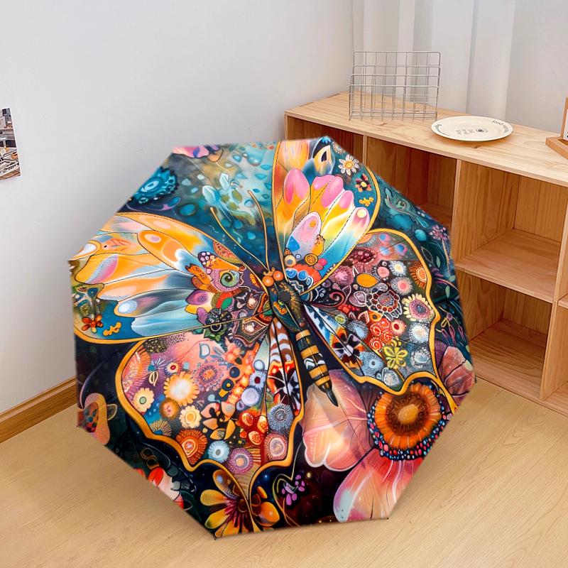 1 PC Automatic Folding Umbrella - Beautiful butterflies Pattern, Portable & Foldable Design with 8 Ribs, Christmas Birthday Gifts
