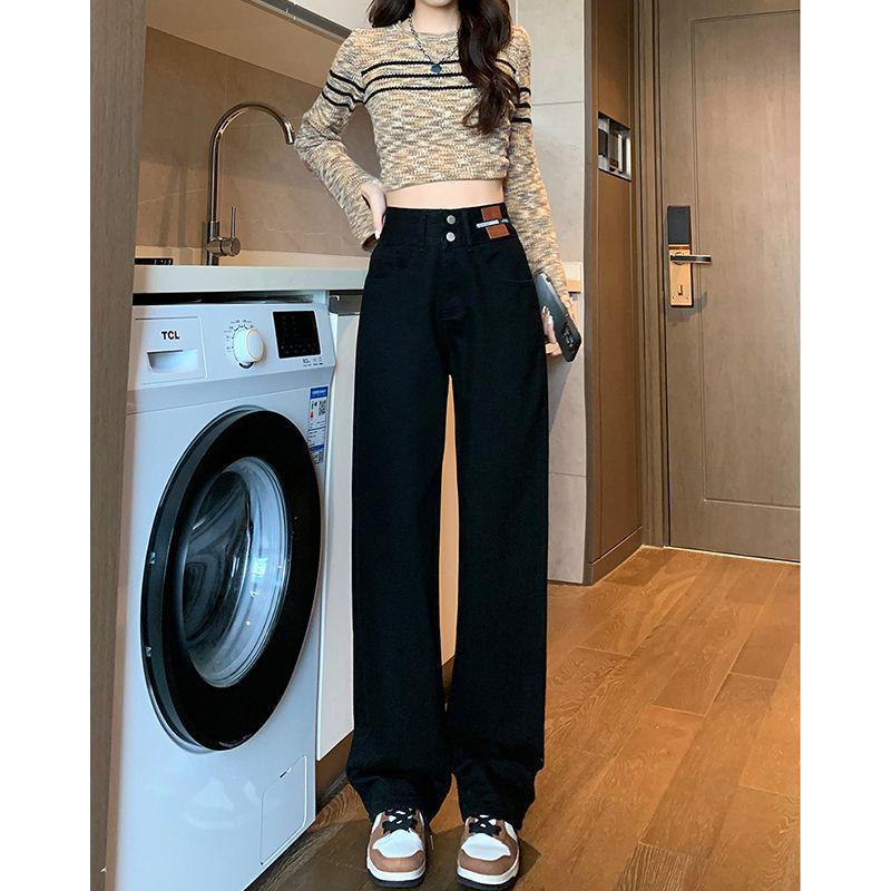 2025 Retro Fleece-Lined Wide-Leg Jeans for Women - Slimming, Versatile, Floor-Length Pants for Autumn/Winter