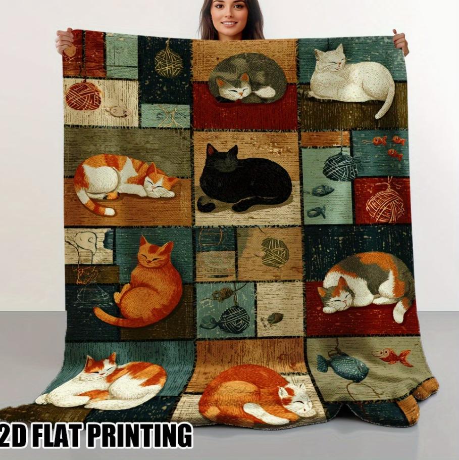 Cozy and Soft Fleece Throw Blanket Featuring Adorable Cats and A Floral Sofa Bed or In The Living Room It'S Warm and Comfortable