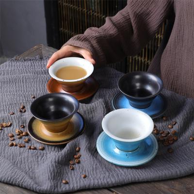 Conjunto de Xícara e Pires de Café, Xícara de Cerâmica Wind, Xícara Criativa, Cerâmica Grossa Retrô