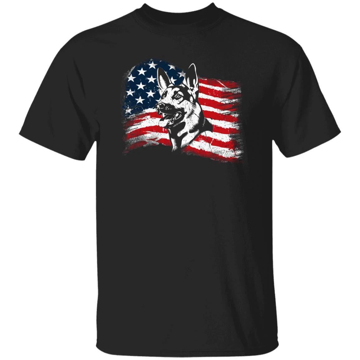 American Flag Herman Shepherd T-Shirt gift US flag Dog owner Unisex tee Black Na 2XL