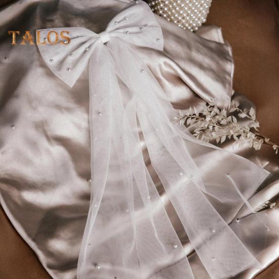 Braut Haarklammer mit Schleife Kunstperle Schleier Hochzeit Kopfschmuck Weiß Tüll Hochzeitstag Flitterwochen Haaraccessoire