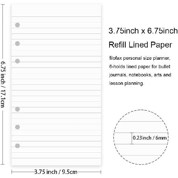 A6 Refill Paper, 100 Sheets Lined Paper, 6 Hole Punched - 5 Binder Dividers, 3 PVC Pouches, 160 Colored Index Tabs, 1 Quick Page Finder, for Filofax