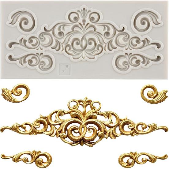 Baroque Fondant Mold Curlicues Scroll Lace Silicone Molds Filigree Mold 3D Sculpted For Sugar Cake Decorating Cupcake Topper Candy Chocolate Gum