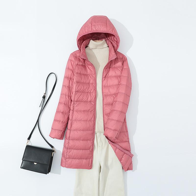 Removable hat down jacket women's medium and long light and loose winter clothing new thin warm large size jacket