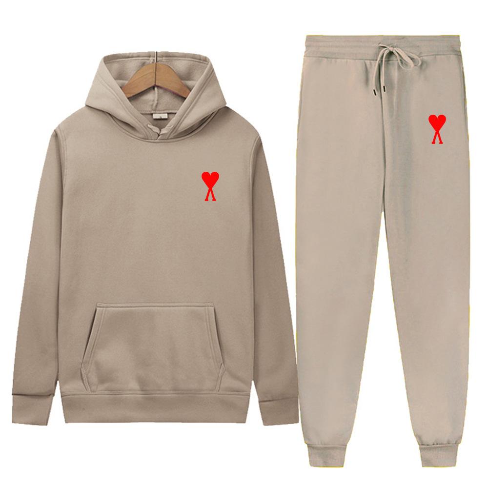 Spring Tide Brand Aml Classic Big Love Printing Men and Women the Same Couple Hooded Sweater Set