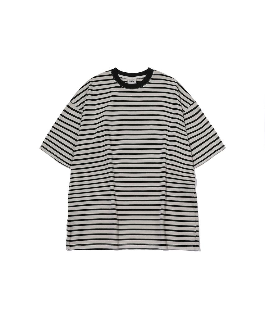 GNOK Stripe Pigment Short Sleeve T-Shirt_Beige