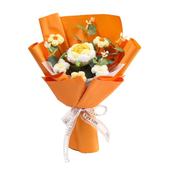 Crochet Flower Bouquet Handmade Completed Knitted Rose Puff Flowers for Valentine's Day Mother's Day