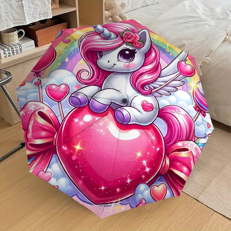1PC Unicorn Heart Umbrella-8-Rib Reinforced Portable Folding Travel Suitable for All Seasons Outdoor Daily Use  -J0393