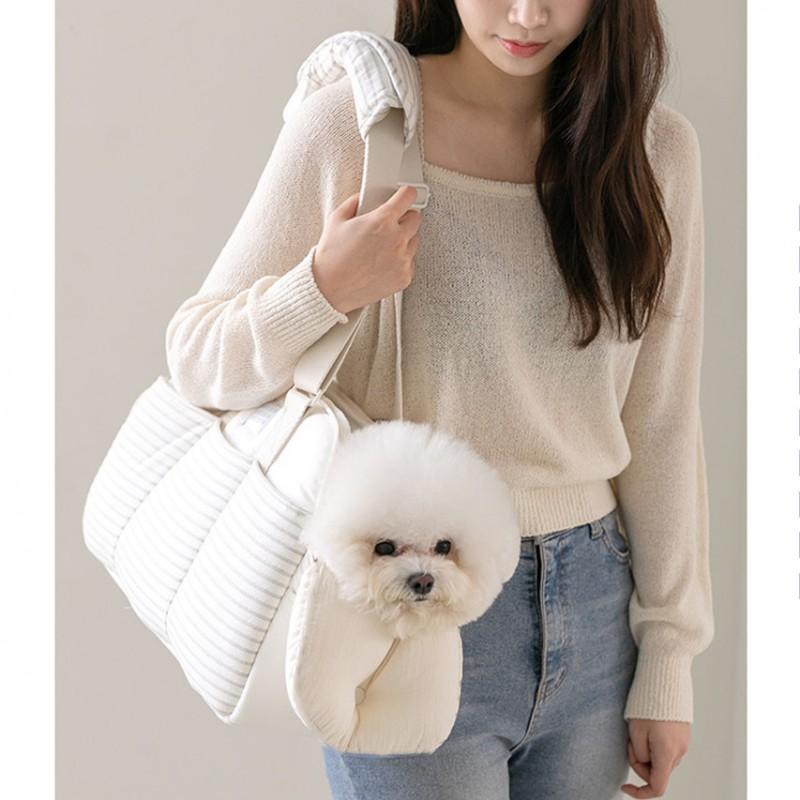 Portable Pet Carrier Bag Cats Dogs Winter Warm Breathable Mesh Striped Shoulder Handheld Travel