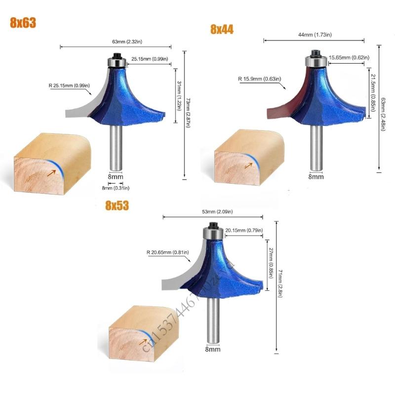 Round Over Edging Router Bit Radius In 3/8 3/4 8mm Shank Router Bit Straight End Mill Trimmer P9YB