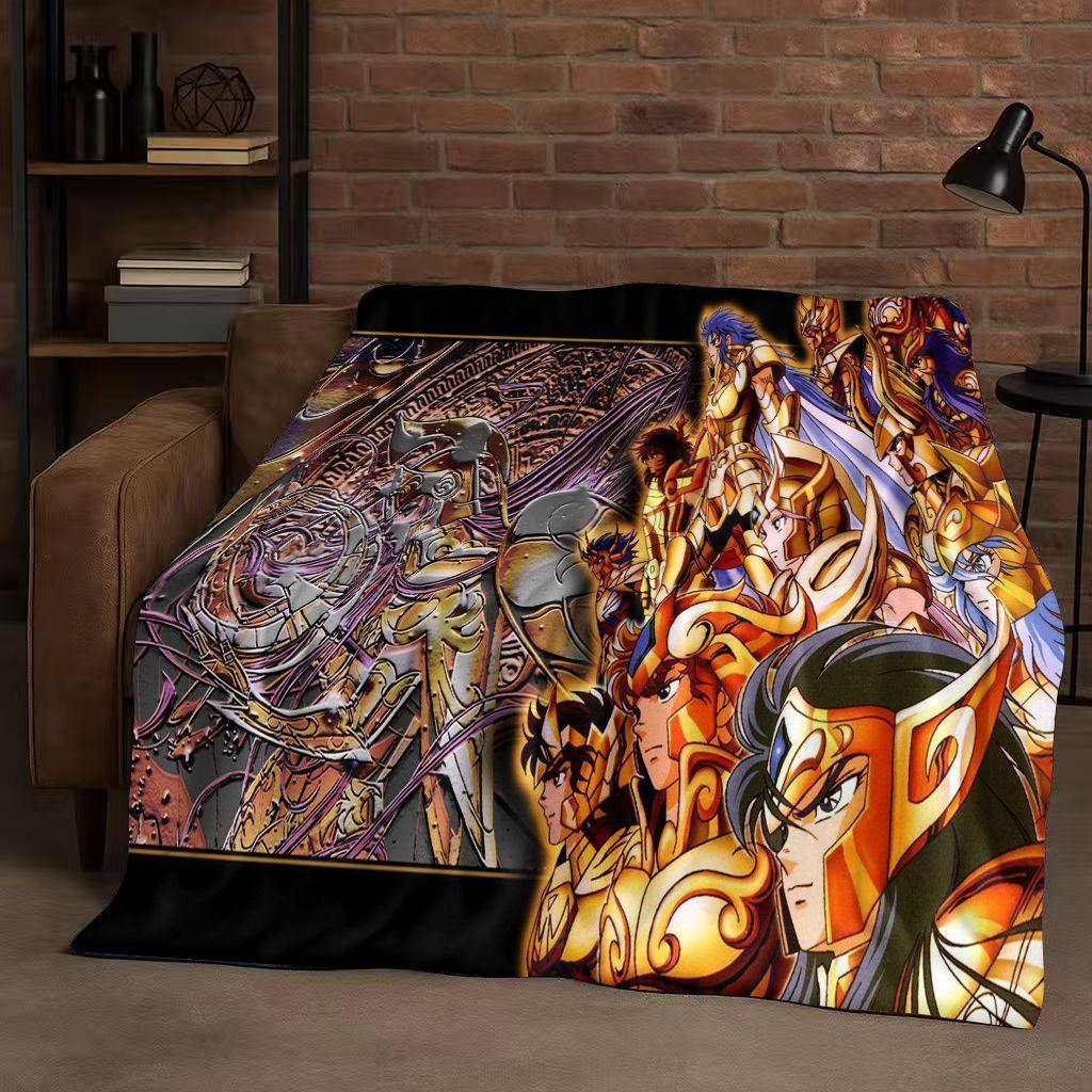 Classic Saint Seiya Shiryu Athena Cartoon Flannel Blanket,Ultra Soft Warm Plush Throw for Home Bedroom Bed Sofa Cover Travel Kid