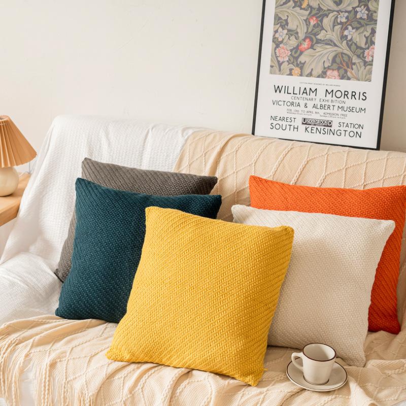 Nordic Style Knitted Pillowcase with Core Square Living Room Cushion Living Room Ins Light Luxury Sofa Cushion Cover
