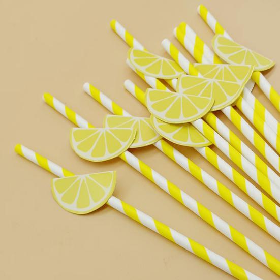 20 Stück Zitrusfrüchte Papierstrohhalme, Zitrone Orange Scheiben Deko Strohhalme für Geburtstagsparty, Einwegstrohhalme für Saft Cocktails
