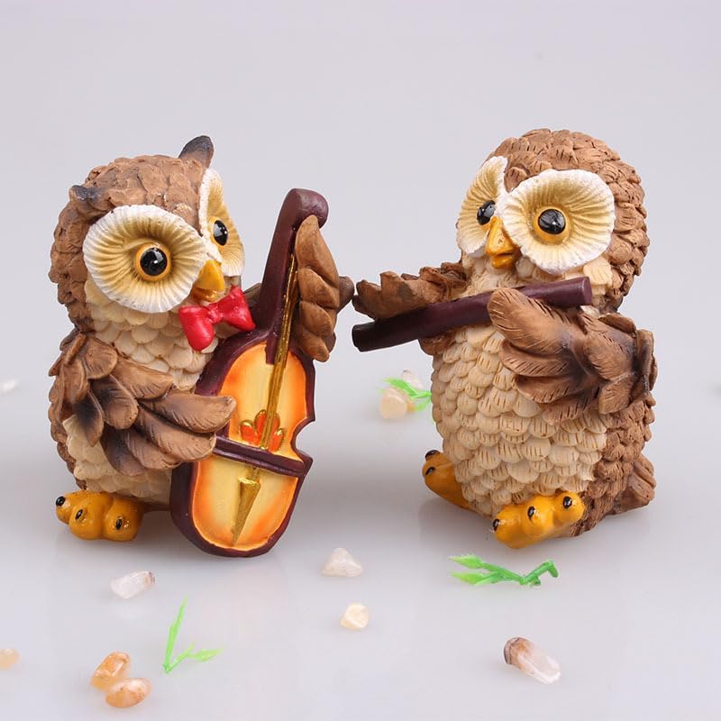 Pinenjoy Animal Figurines, Miniature Owl Ornaments, Animal Mascots, Cute and Stylish Owl Ornaments with Lights, Perfect for Gardens, Balconies, and En