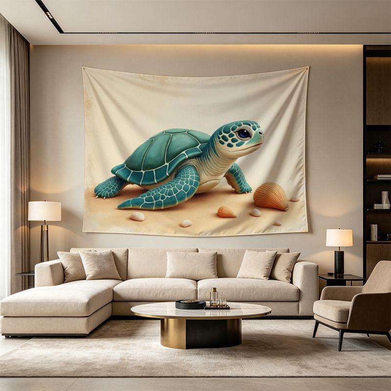 Large Sea Turtle Tapestry Wall Decor Tropical Nautical Beach Art Hanging Print for Coastal Ocean Living Room Bedroom Aesthetic H
