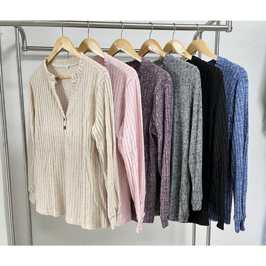 Fall Winter New Women's Solid Color Ribbed Brushed Button Loose Long Sleeve T-shirt Amazon Cross-border European American Style