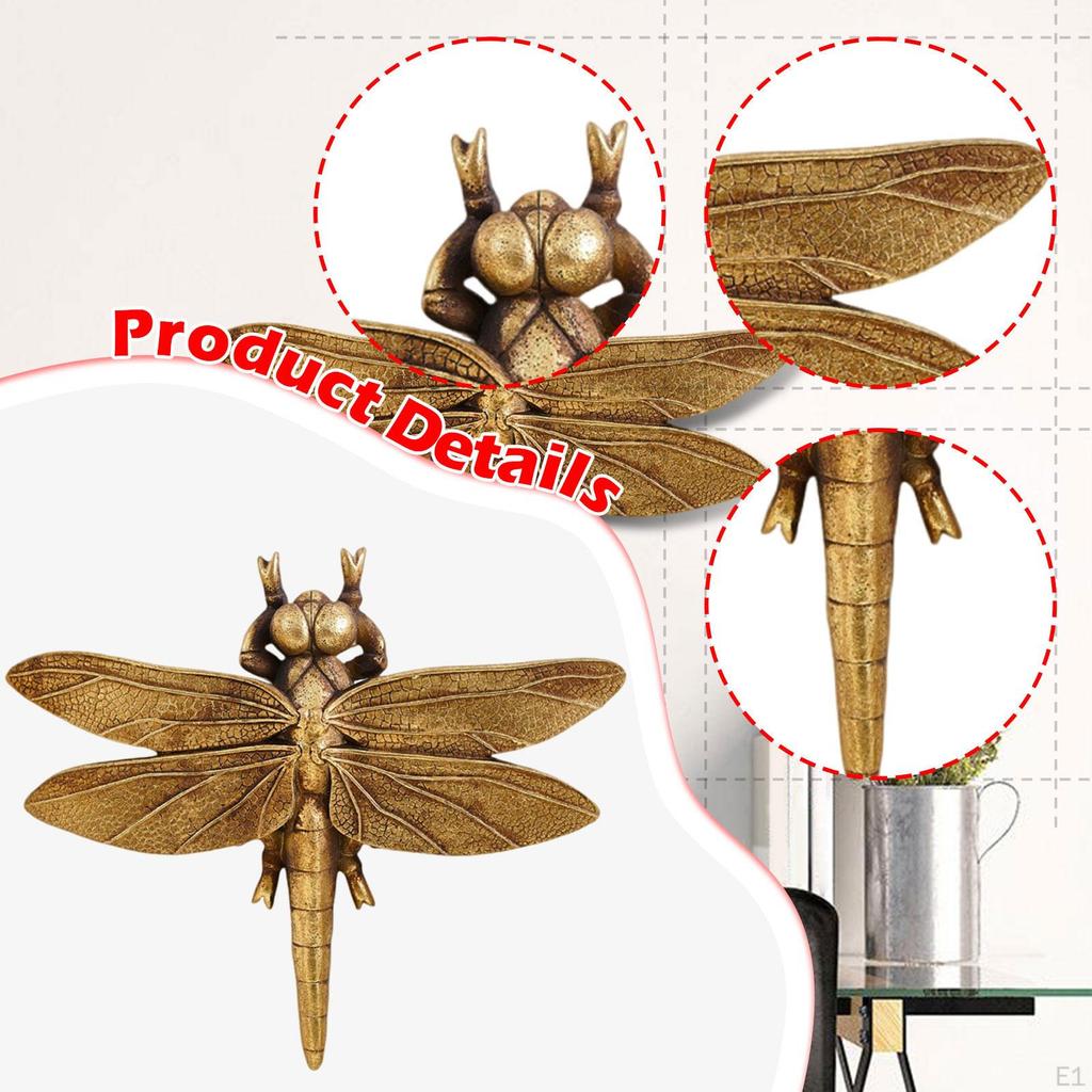 Dragonfly Wall Mount Decor Hanging Ornament Artwork Centerpiece Golden Craft Gift Sculpture