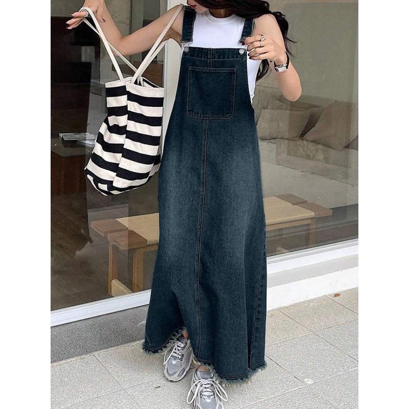 Tall Slim Denim Overall Dress - Enhances Height and Slimming Effect