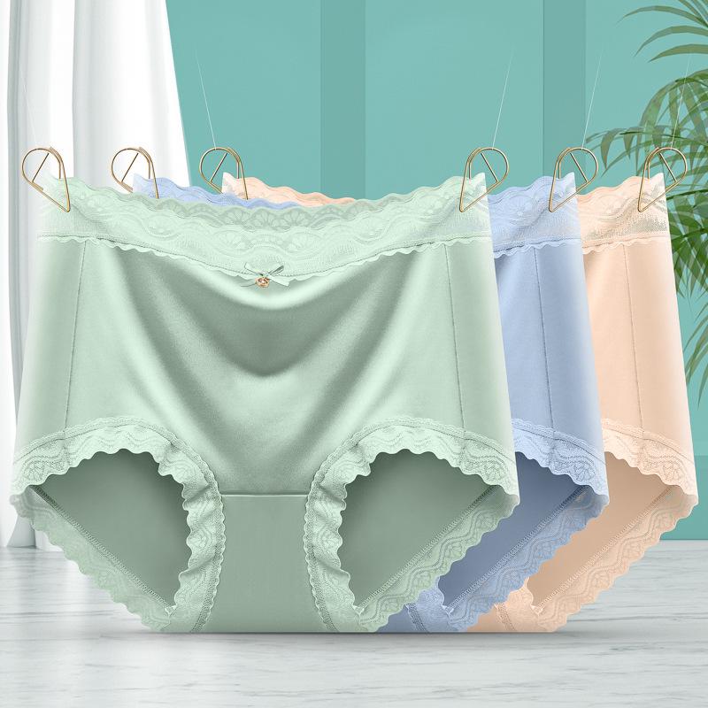 Silk Lace Trim Mid-High Waist Plus Size Seamless Women's Underwear