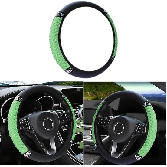 Bling Soft Leather Steering Wheel Cover, 15 Inch Colorful Rhinestones Auto Elastic Steering Wheel Protector, Sparkly Crystal Diamond For Women Girls,