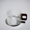 300ml Hitzebeständiges Streifen Americano Latte Glas Kaffeetasse mit Holztablett Löffel Milch Tee Tasse Tasse für frisch gemahlenen Kaffee