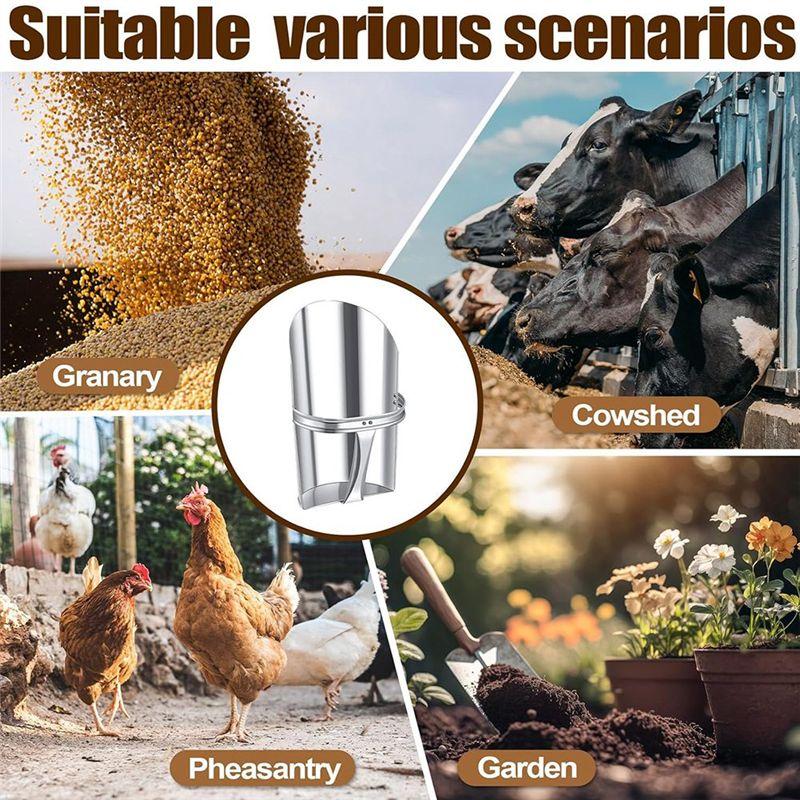 AEE2-2Pcs Metal Feed Grain Scoop For Livestock 2 Sizes Heavy Duty Stackable Horse Feed Scoop With Handle For Gardening Farms