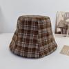 Plaid Double-sided Suede Bucket Hat Women's Autumn and Winter New Basin Hat Versatile Face Small Plain Bucket Hat