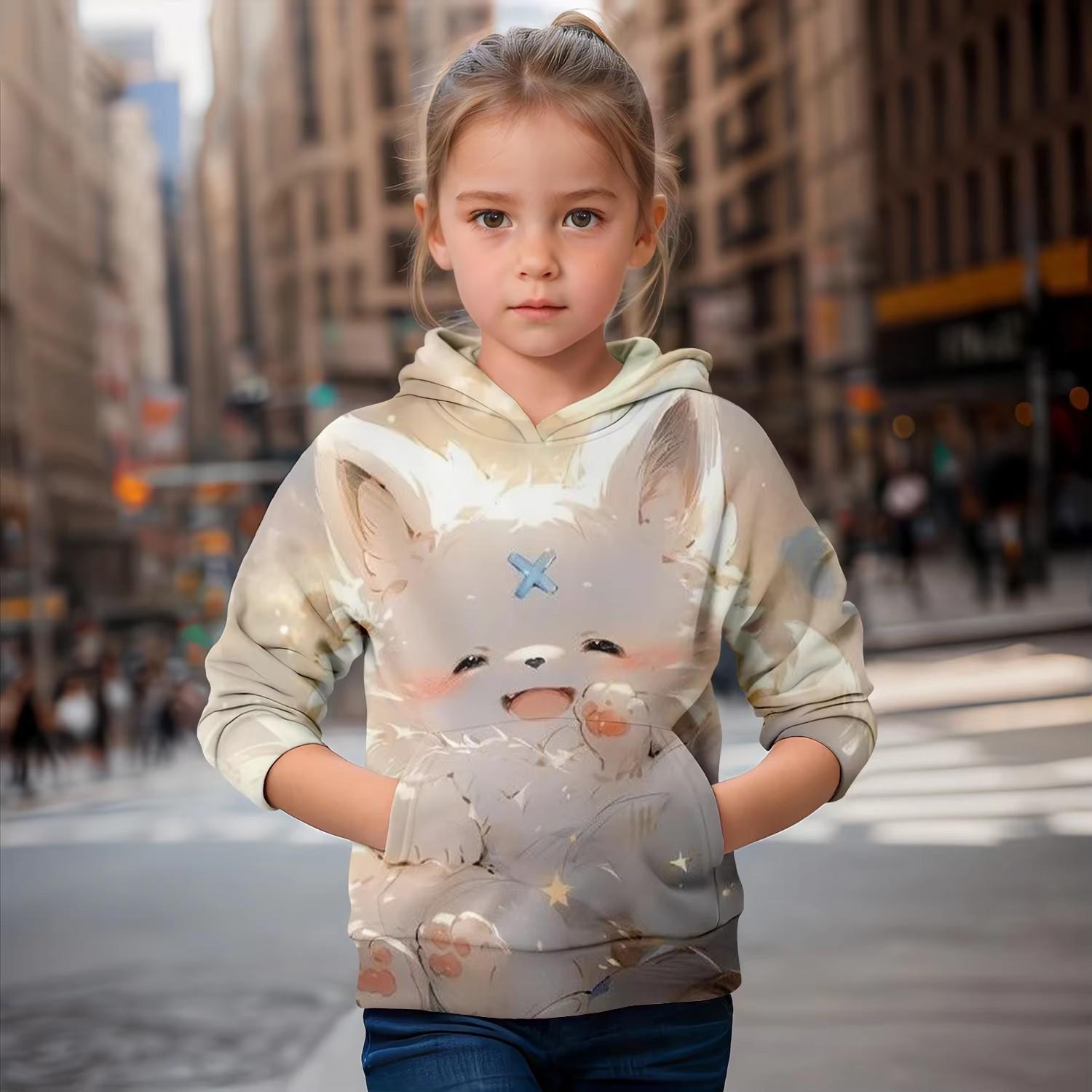 

Детская одежда Толстовки с капюшоном для девочек с длинным рукавом Милый 3D-принт с кошкой Одежда для девочек Детская одежда на весну и осень Модная детская одежда Топы 160