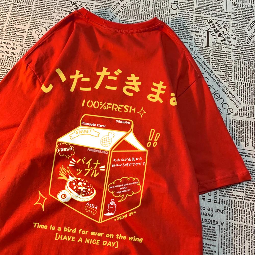 100% Fresh Pineapple Juice Time Is A Bird For Ever On The Wing Men Tshirt Casual Top Cotton Breathable T-Shirt Soft Loose Tees