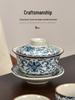 Sancai Gaiwan Tea Set: Ceramic Anti-scalding Tea Cup with Hand-held Pot for Gongfu Brewing.