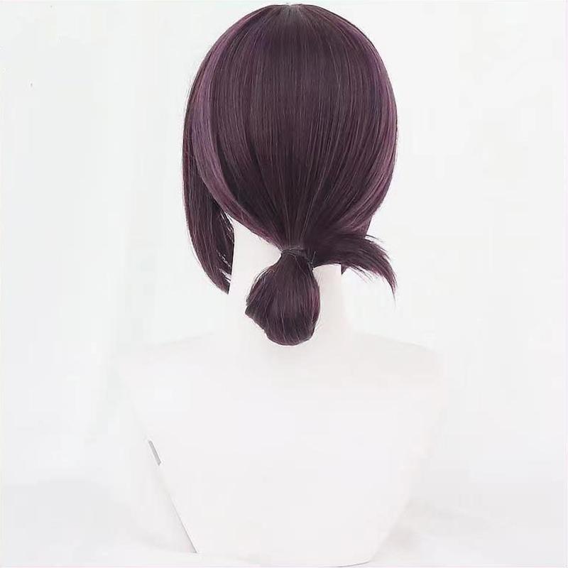 Anime Cosplay Wig, Reze Purple Low Bun Short Hair High-Temperature Fiber Synthetic Hairpiece