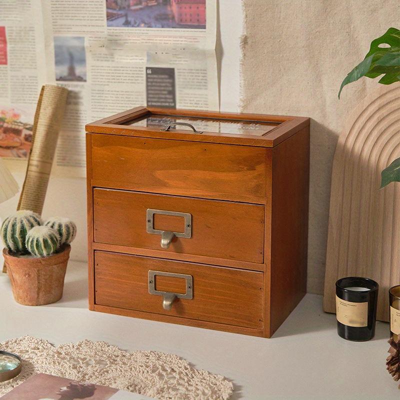 27*26*20cm1pc Vintage Glass Dust-proof Six Grids Jewelry&perfume Storage Cabinet with Two drawers,Multi Layer Collectibles Storage Case.